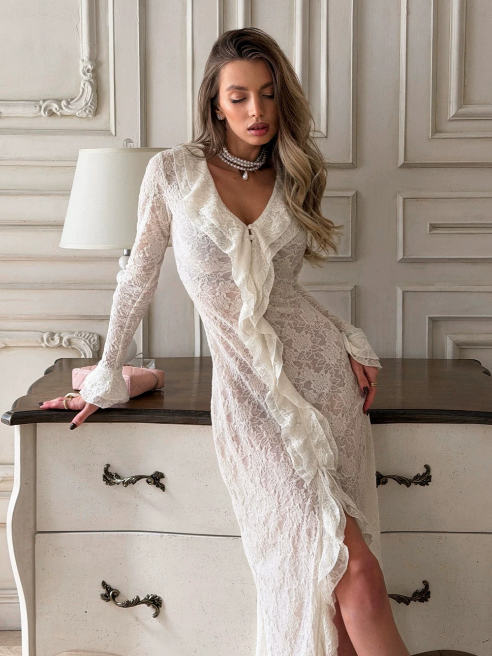 Forever 21 Fall Heavy Ruffle Lace Bodycon Dress Flare Sleeve